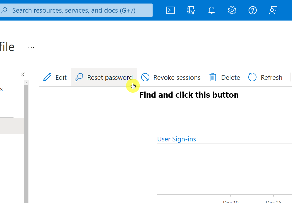 Find and click the reset password button on the user profile