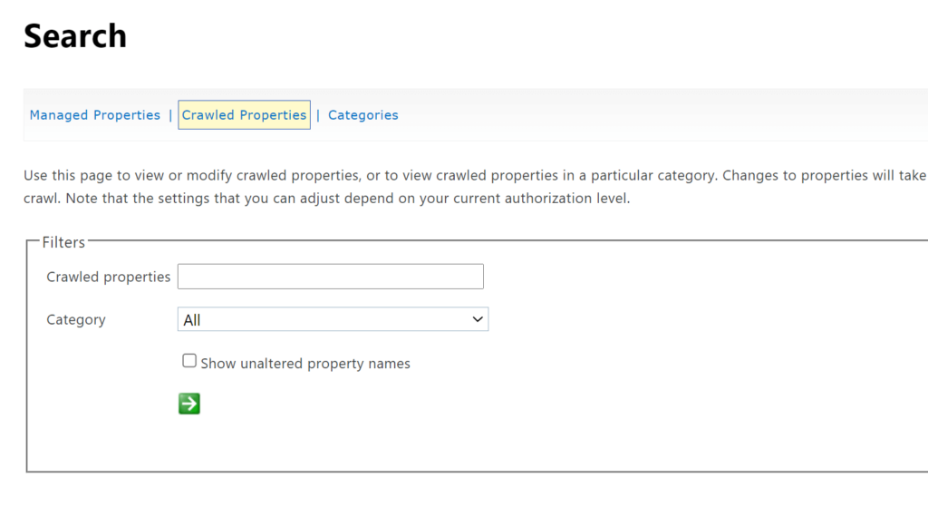 Use this page to view or modify crawled properties
