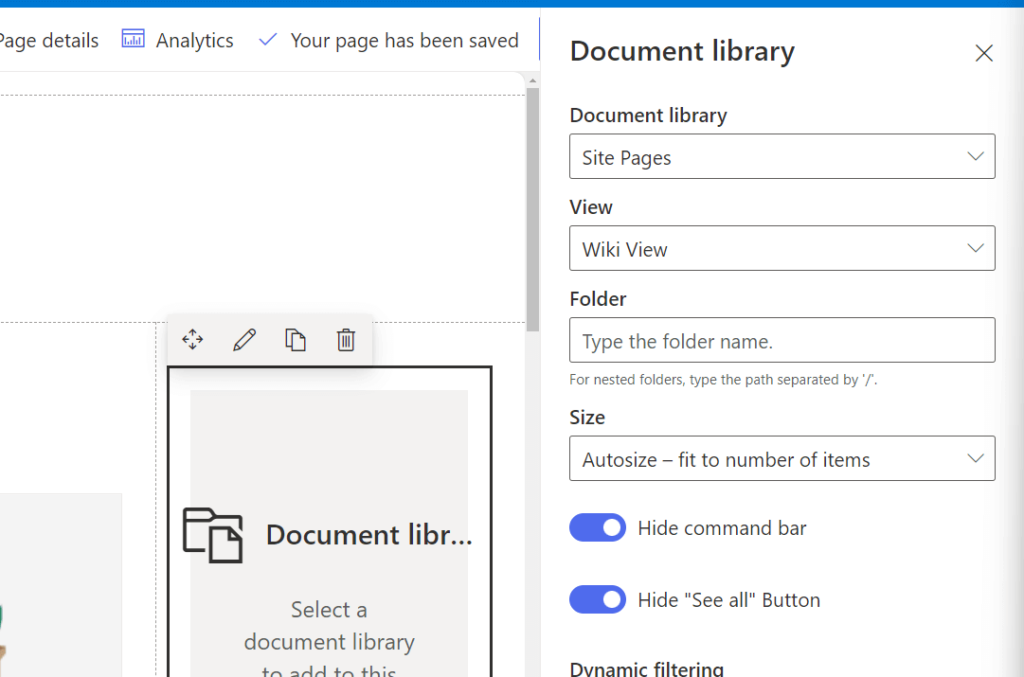 Configure the document library web part on your home page