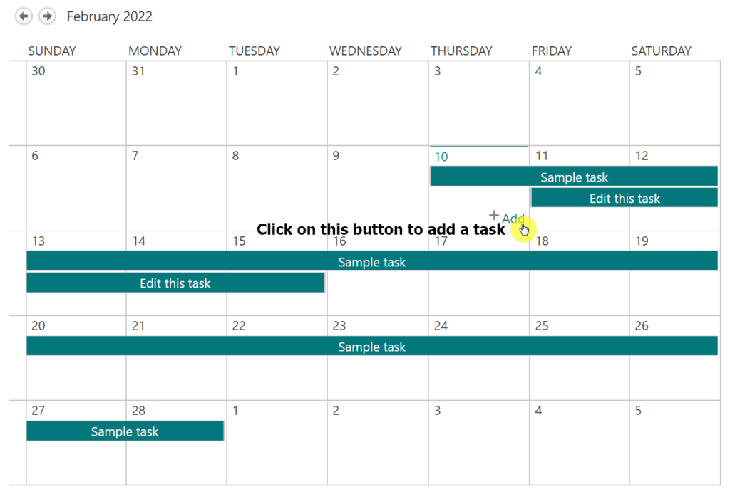 Add task on a calendar app in SharePoint