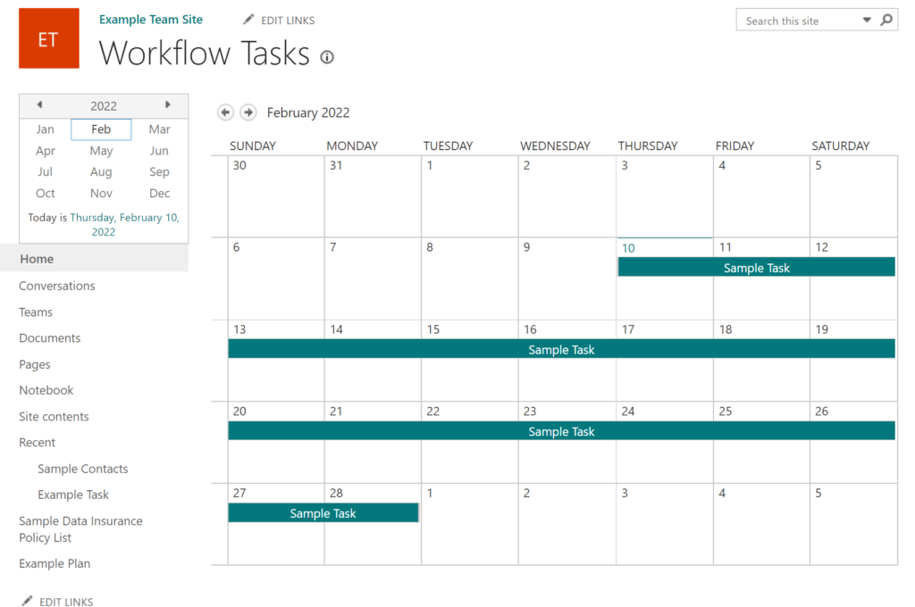 Calendar view from the calendar app