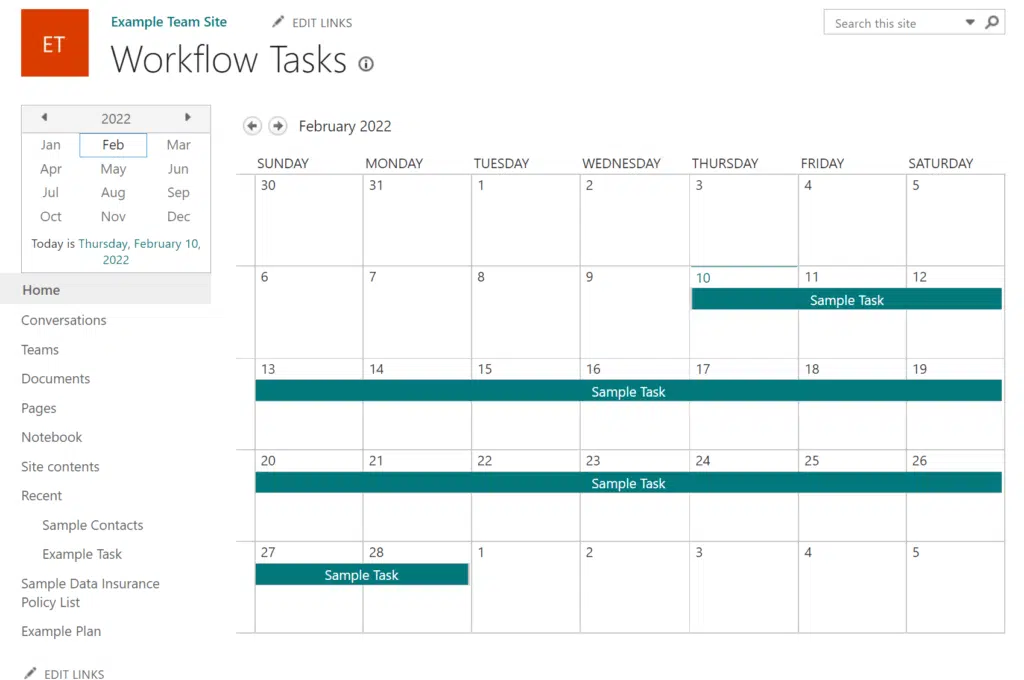 Calendar view from the calendar app