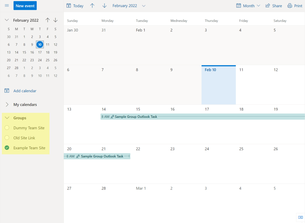 Office 365 calendar in Outlook