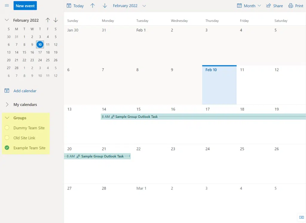 Office 365 calendar in Outlook