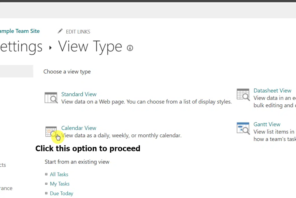 Select the calendar view option