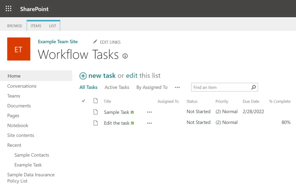 Rows and columns behind the task app