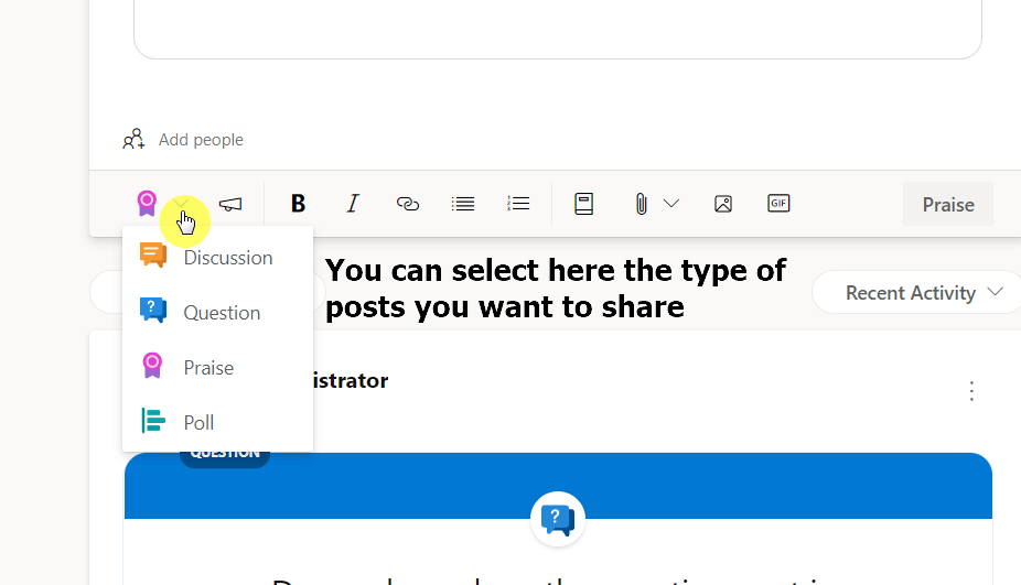 Different types of post in Yammer