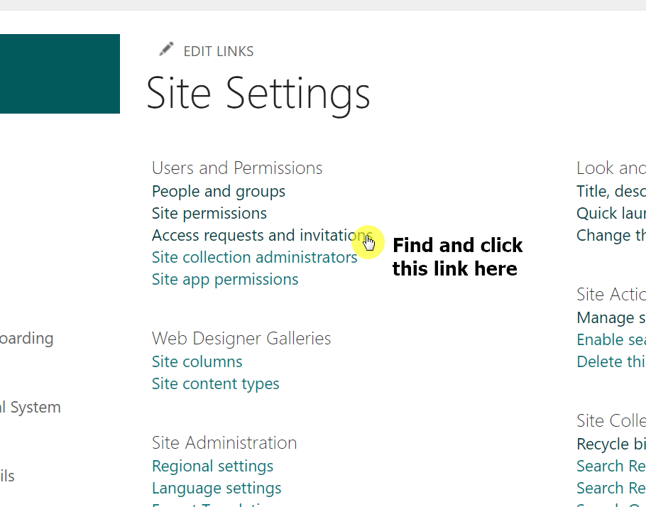 Find and click the access requests and invitations link