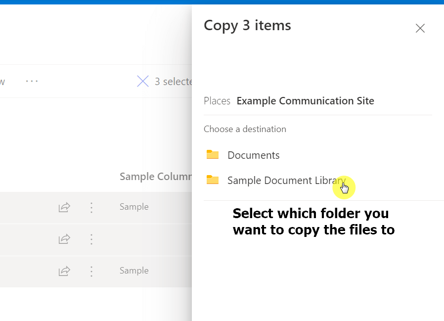 Select which folder you want to copy the files to