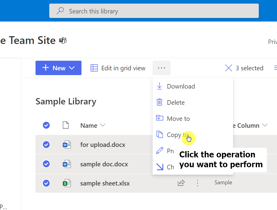 Click on the operation you want to perform