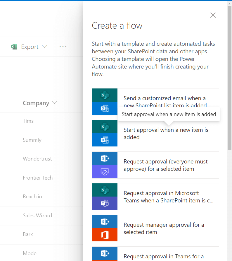 Click on a template to start creating your flow