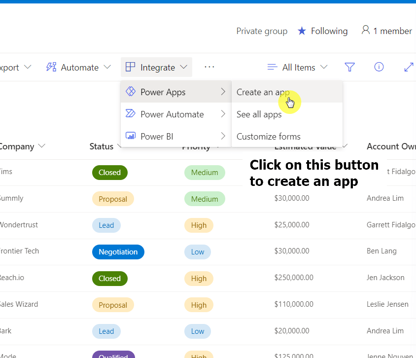 Click on the create an app button to proceed
