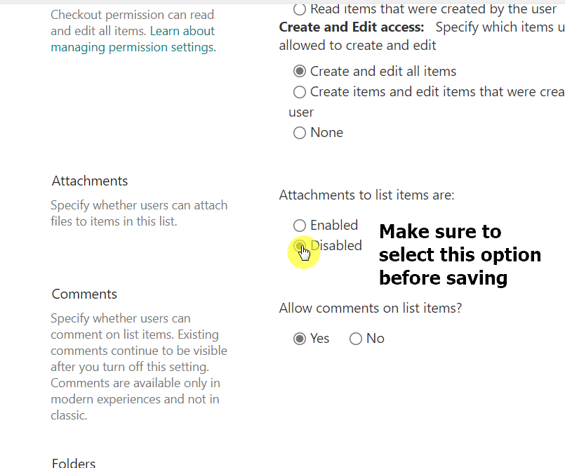 Make sure to select the disabled option before saving the changes