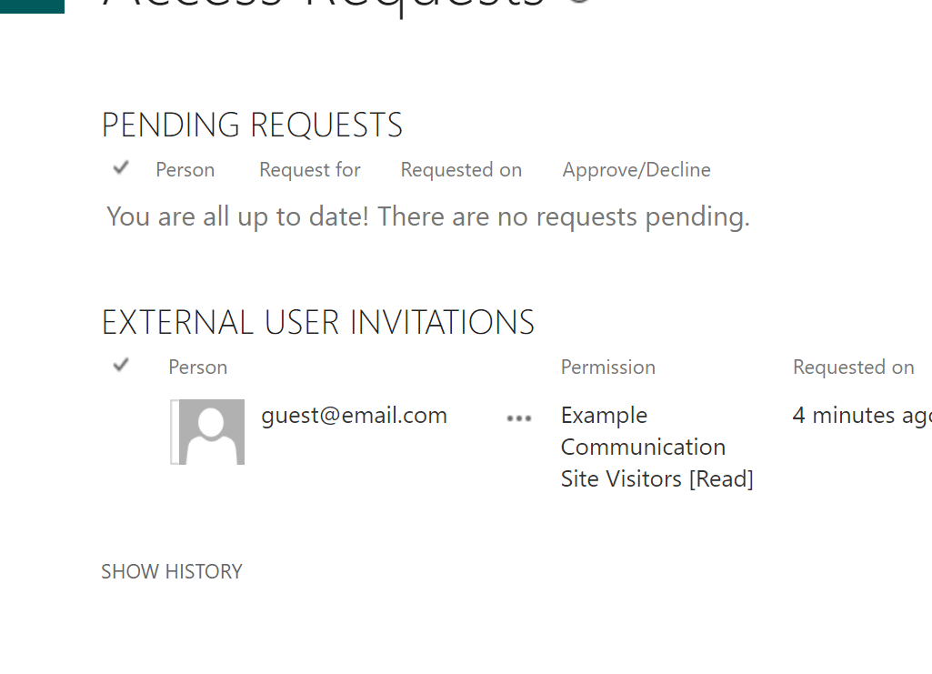 Status of external user invitations