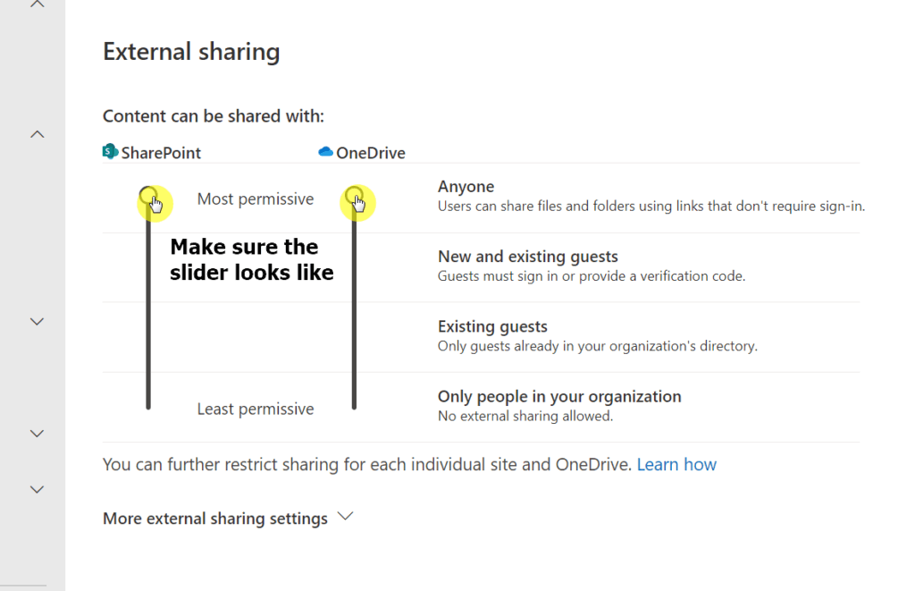 Set slider to the most permissive option