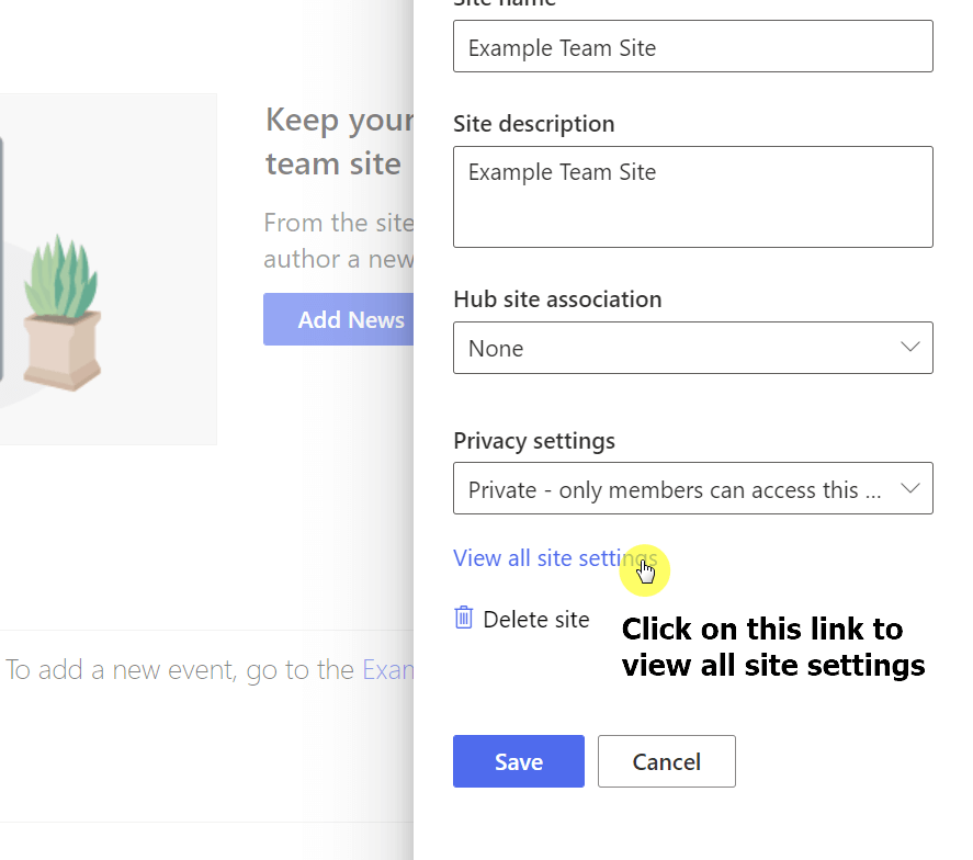 Click on the view all site settings link to proceed