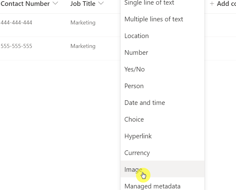Add a new image column to the list
