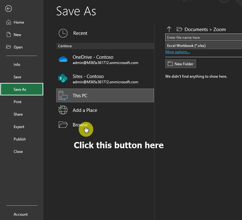 Click on the browse button when saving the document
