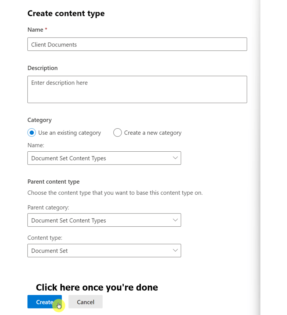 Create your own document set content type