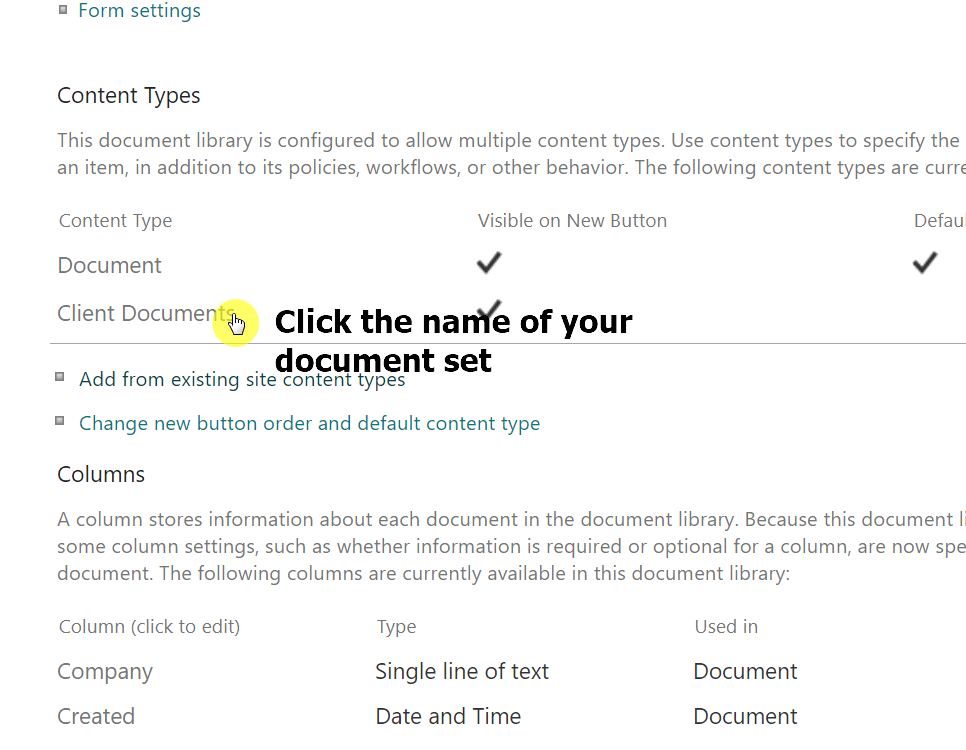 Click the name of your document set
