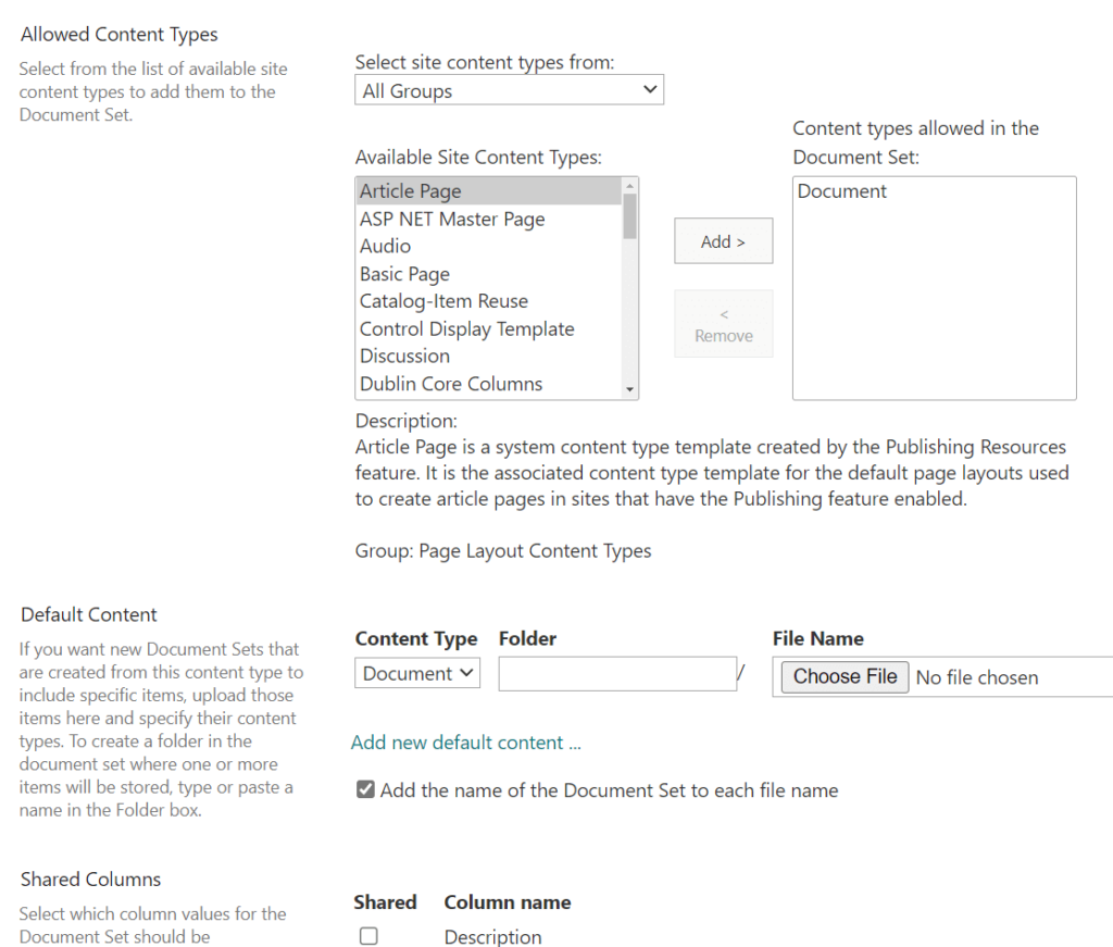 Make changes to the document set settings as much as you want