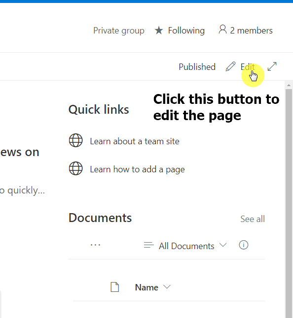 Click the edit button on the right side of the command bar