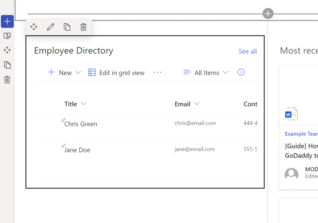 Showing a preview of how the employee directory page looks on the page