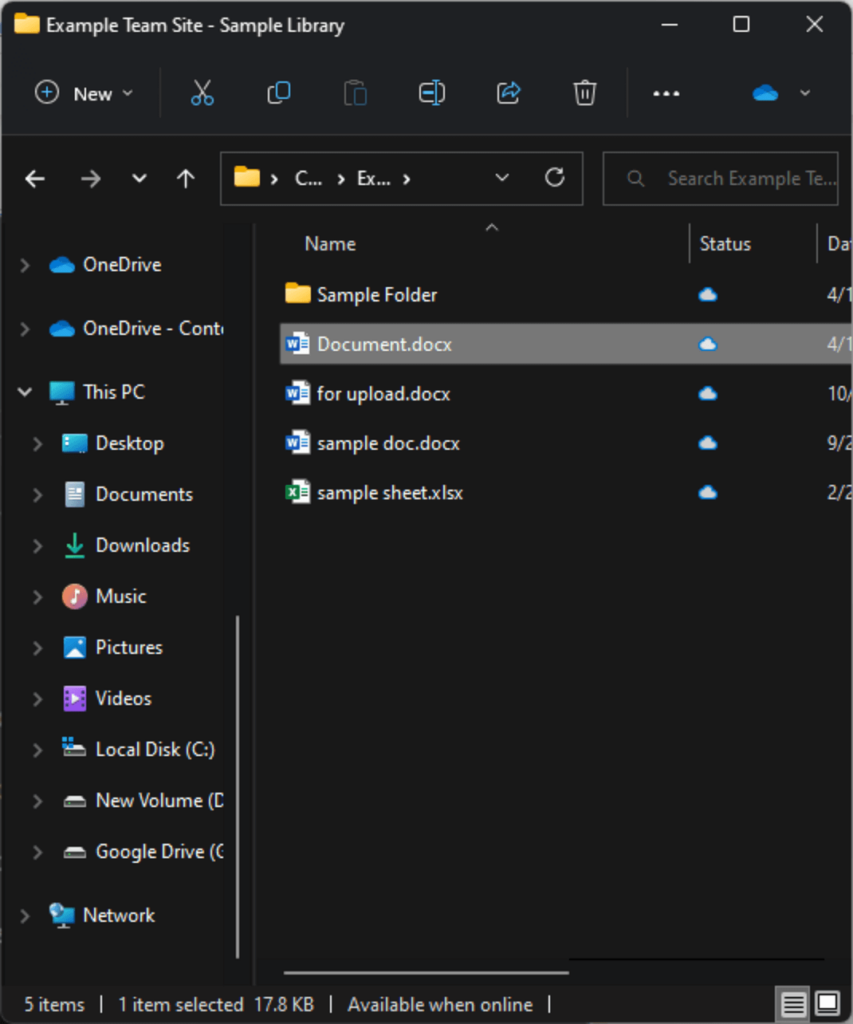 Use OneDrive Sync to access files through the file explorer