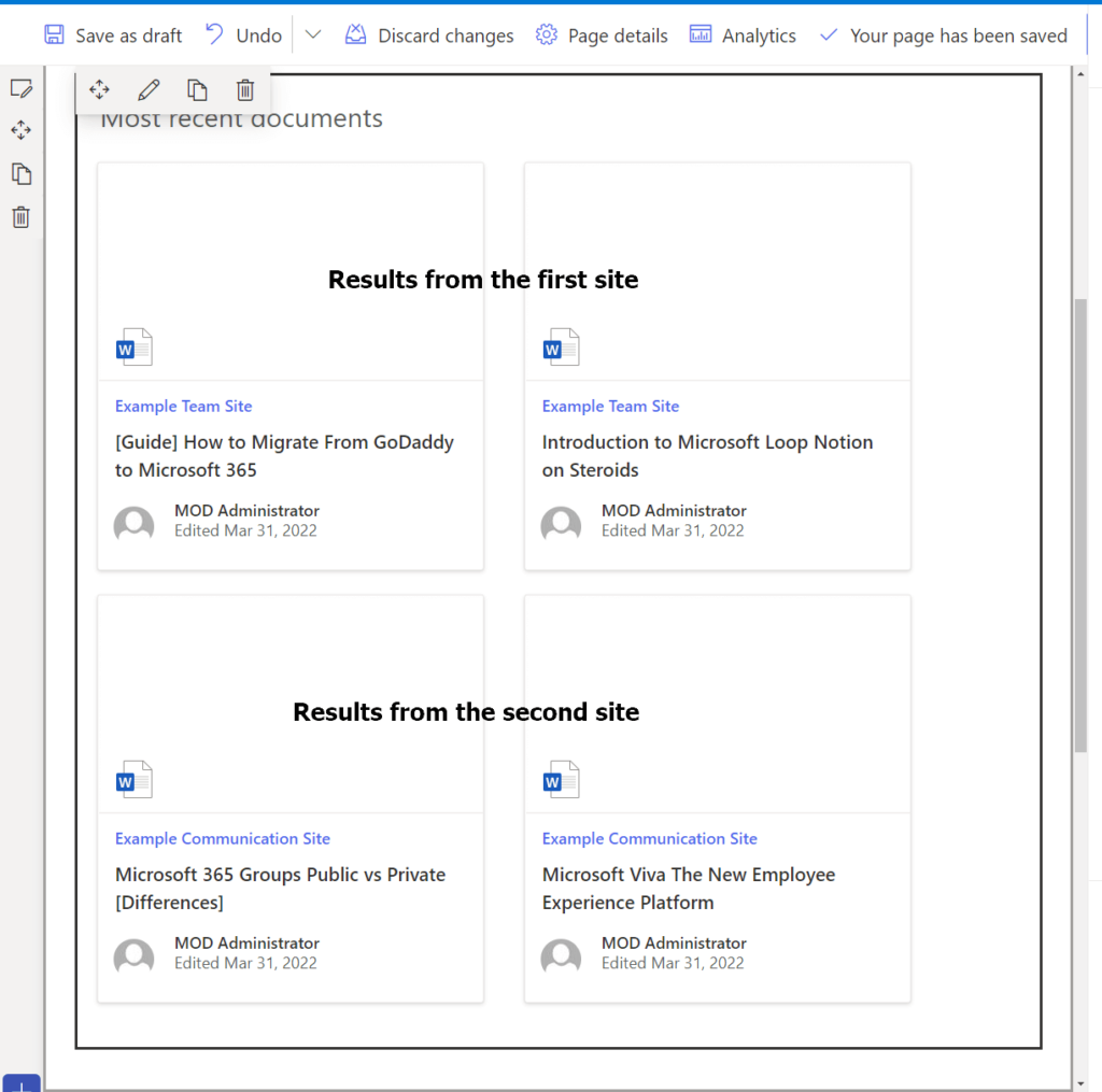 The hcwp showing documents from different libraries on different sites