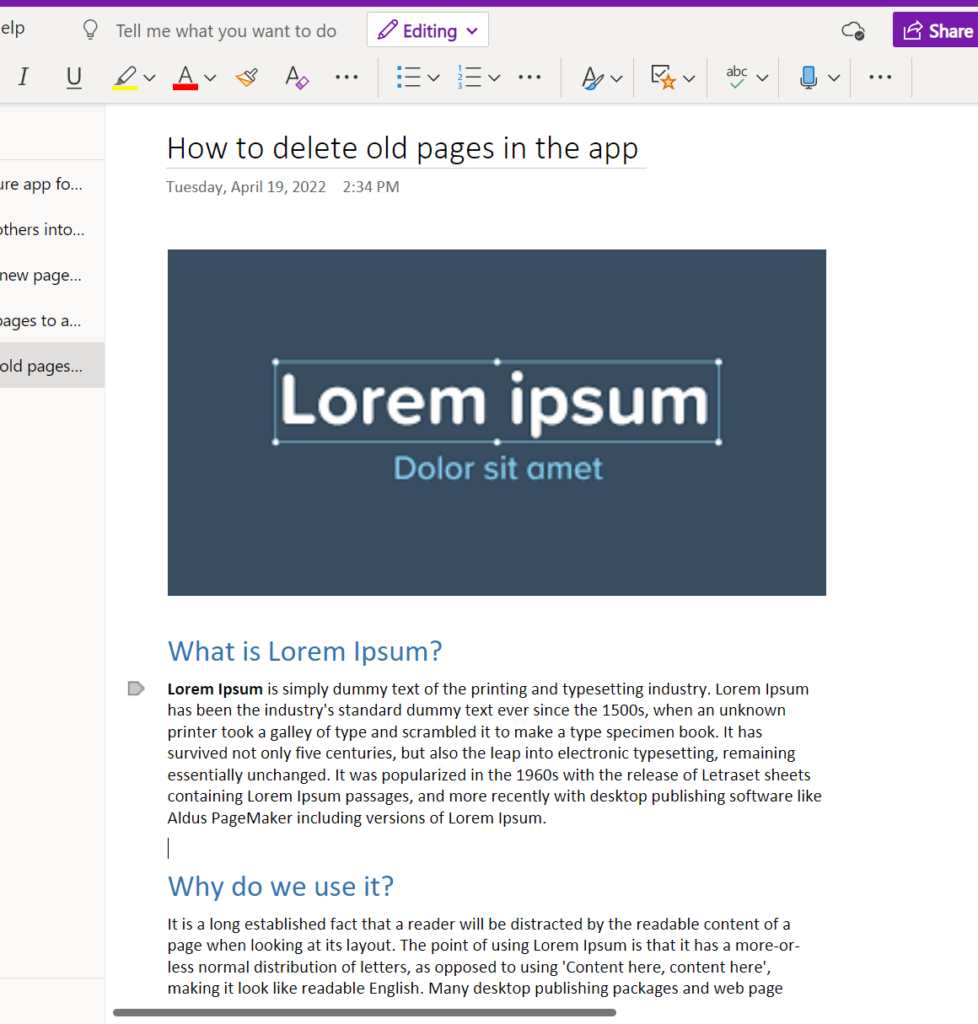 Inserting an image right inside a wiki page in OneNote