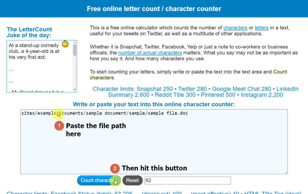 Free online letter count and character counter