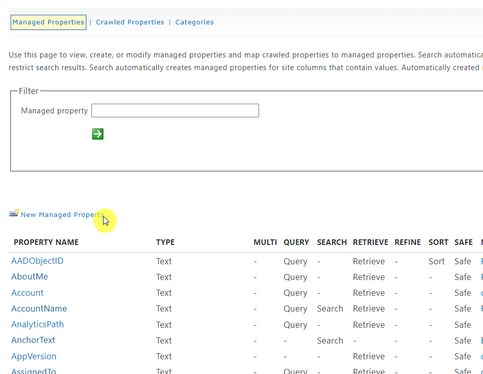 Don't click on the new managed properties button