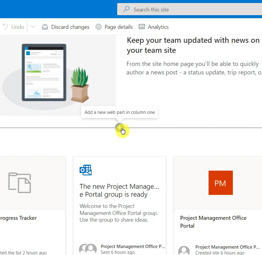 Hover your mouse and click on the plus button