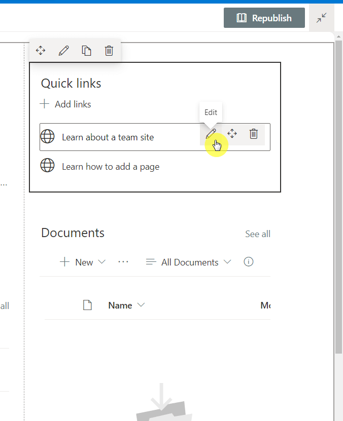 Click the pencil button to edit the individual link