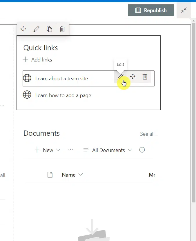 Click the pencil button to edit the individual link