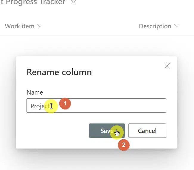 Enter the new column name and click the save button