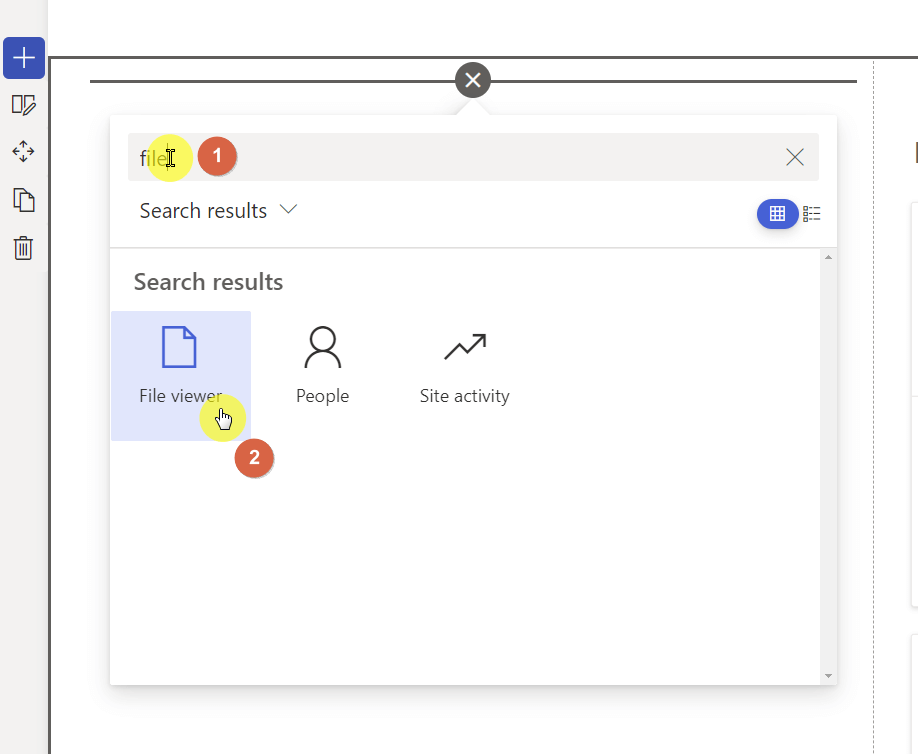 Search for the file viewer web part and click on it