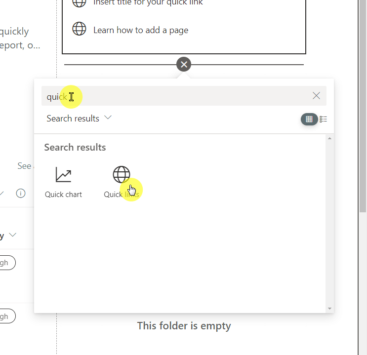 Search and click the quick links web part