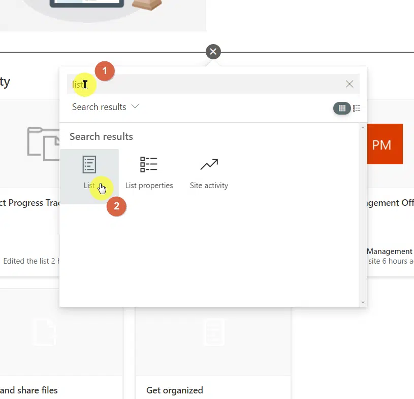Search and click the list web part