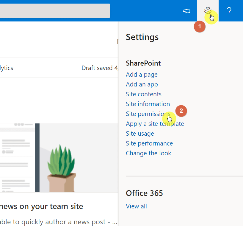 Click site permissions under the settings panel
