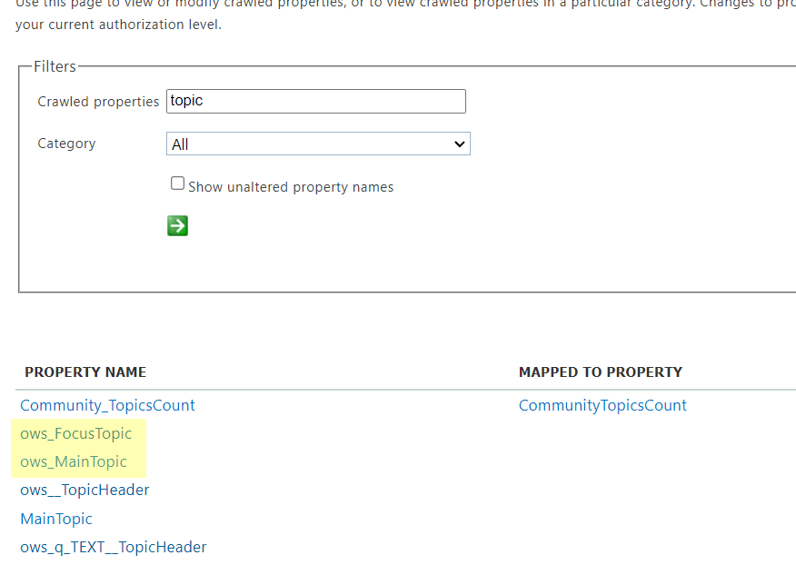 Results for searching about topic crawled properties