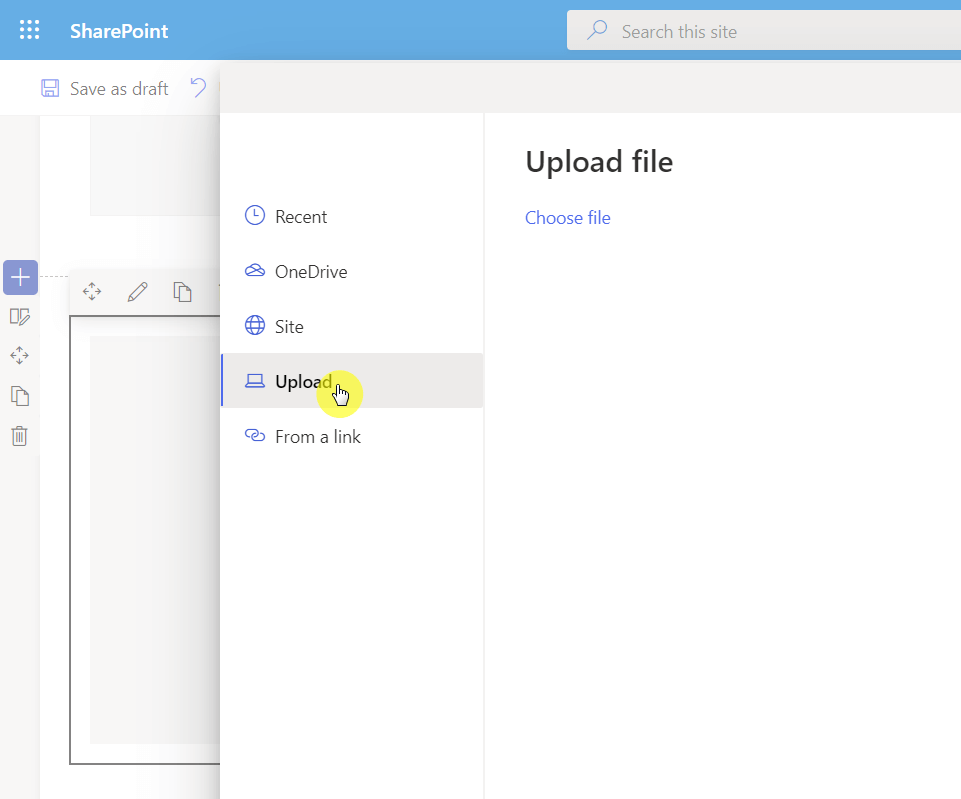 Choose the upload file option and choose the file from your computer
