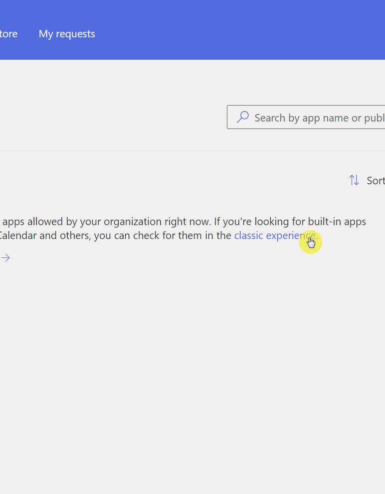 Click on the classic experience link on the apps you can add section