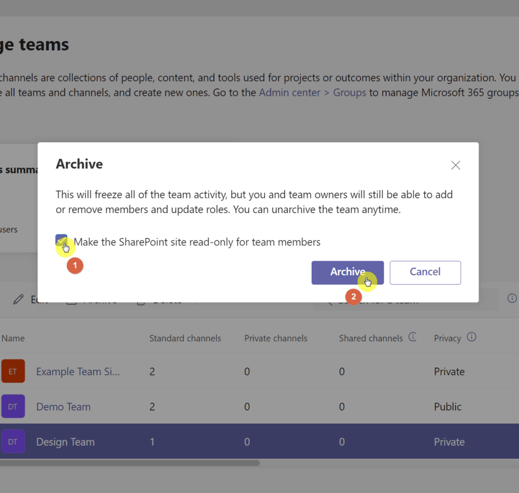 Confirm your decision by clicking the archive button