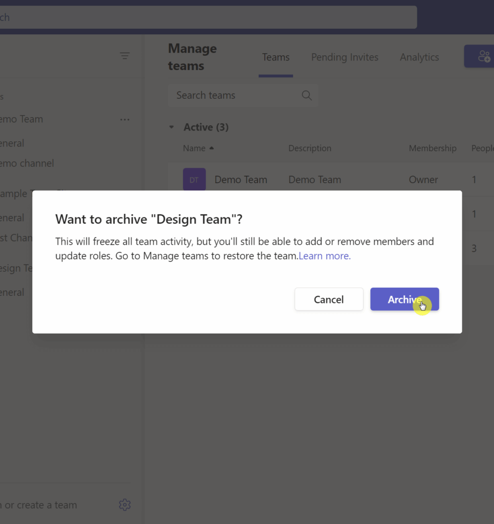 Click the archive button in the pop-up box as a confirmation