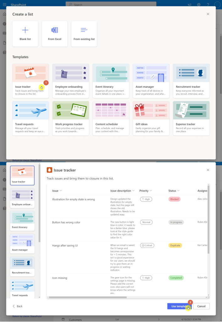 How to use the issue tracker list template in SharePoint