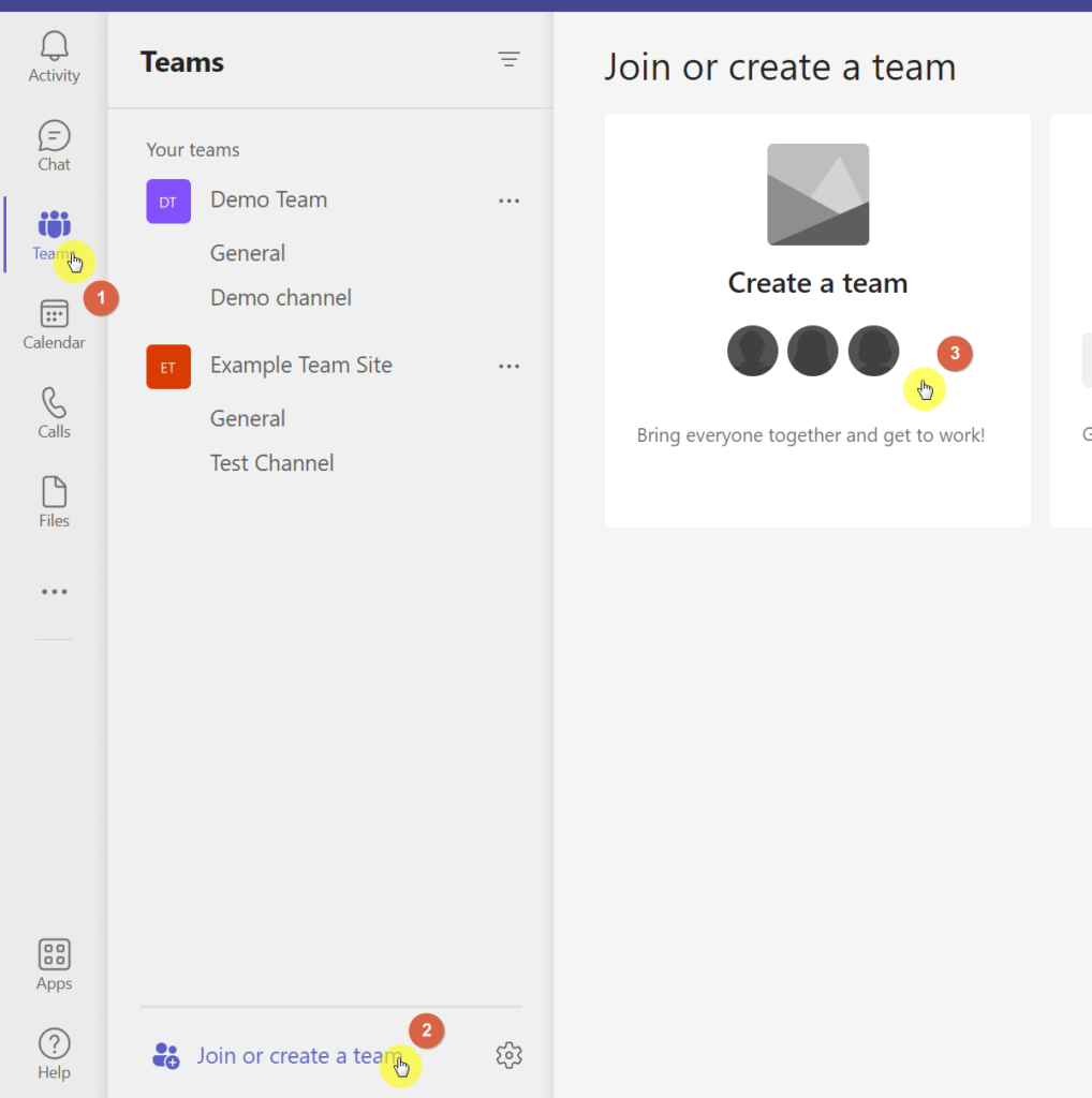 Go the teams tab first and create a new Microsoft Team from there