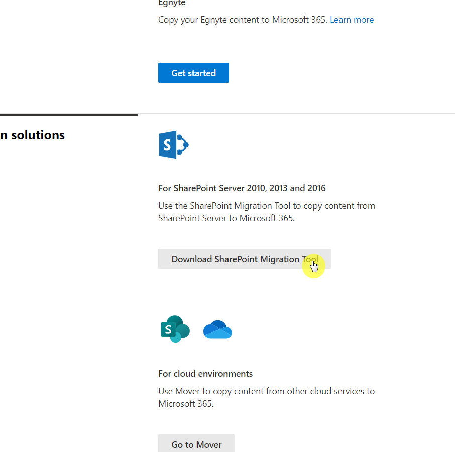 Click the download SharePoint migration tool button in the next page