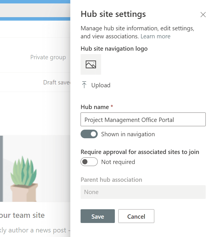 All the available hub site settings in SharePoint Online