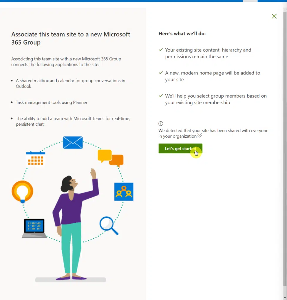 Click the let's get started button to continue the process